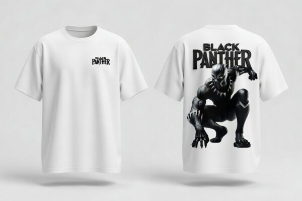 Men's Black Panther Oversized T-Shirt White | Loopknit 240 GSM Heavyweight Graphic Back Print Streetwear Tee