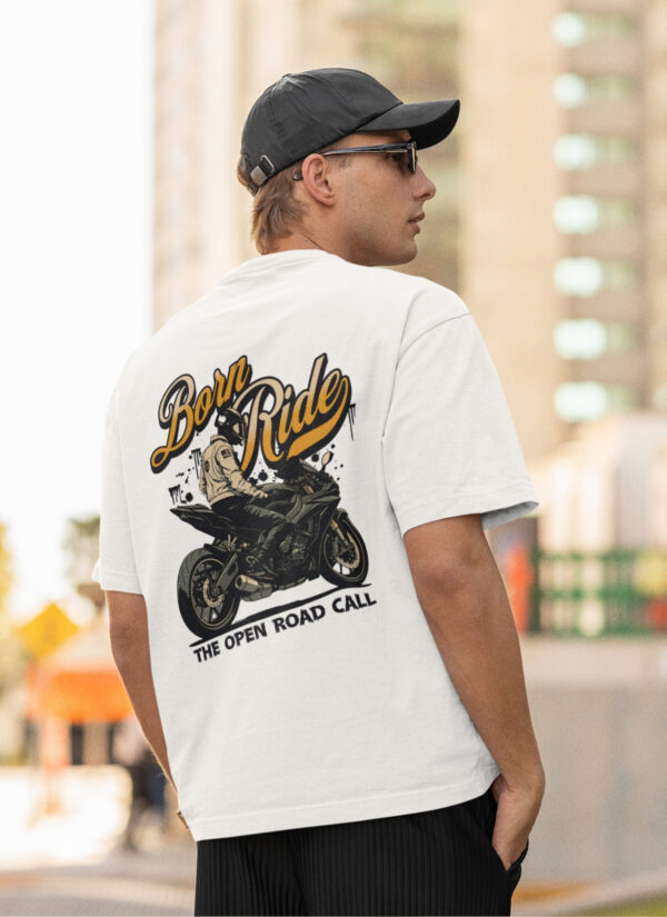 Born To Ride Oversized T-Shirt for Men | 240 GSM Premium Heavyweight Cotton Motorcycle Biker Graphic Back Print Streetwear Casual Round Neck Riding Tee