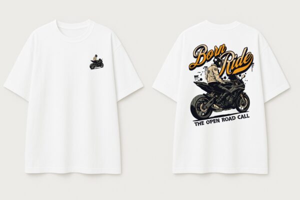 Born To Ride Oversized T-Shirt for Men | 240 GSM Premium Heavyweight Cotton Motorcycle Biker Graphic Back Print Streetwear Casual Round Neck Riding Tee