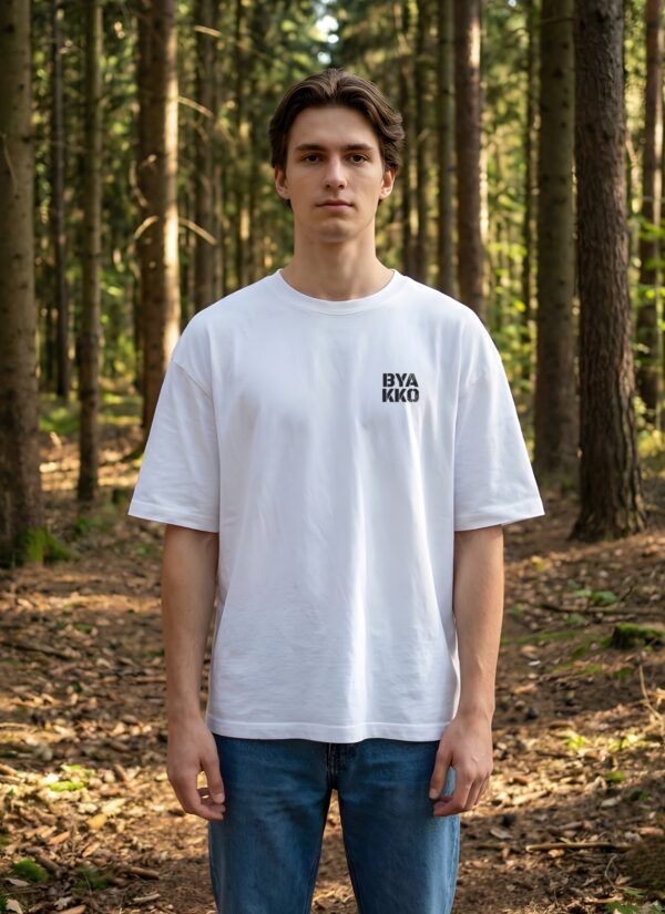 BYAKKO Oversized Men T-Shirt | Lion & Eagle Symbolic Back Print | White