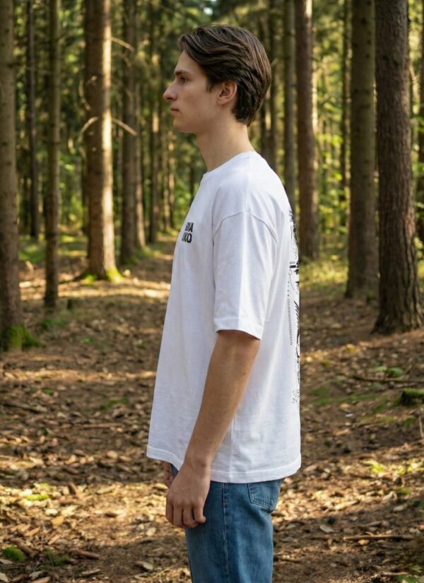 BYAKKO Oversized Men T-Shirt | Lion & Eagle Symbolic Back Print | White