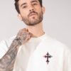 Mens Oversized White Graphic Printed T-Shirt | Gothic Cross Back Print | Premium Loopknit Cotton 240 GSM | Streetwear Urban Casual Tee