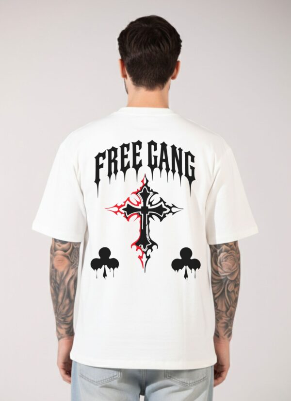 Mens Oversized White Graphic Printed T-Shirt | Gothic Cross Back Print | Premium Loopknit Cotton 240 GSM | Streetwear Urban Casual Tee