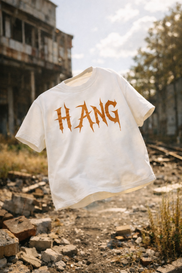 Men's HANGING ON Oversized T-Shirt | White | Loopknit 240 GSM Heavyweight Typography Streetwear Back Print Tee