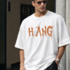 Men's HANGING ON Oversized T-Shirt | White | Loopknit 240 GSM Heavyweight Typography Streetwear Back Print Tee
