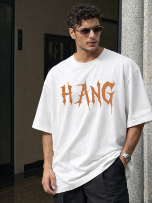 WMFOW_Hang_1772782489148_ilvaha6167s60b3.png Men's HANGING ON Oversized T-Shirt | White | Loopknit 240 GSM Heavyweight Typography Streetwear Back Print Tee