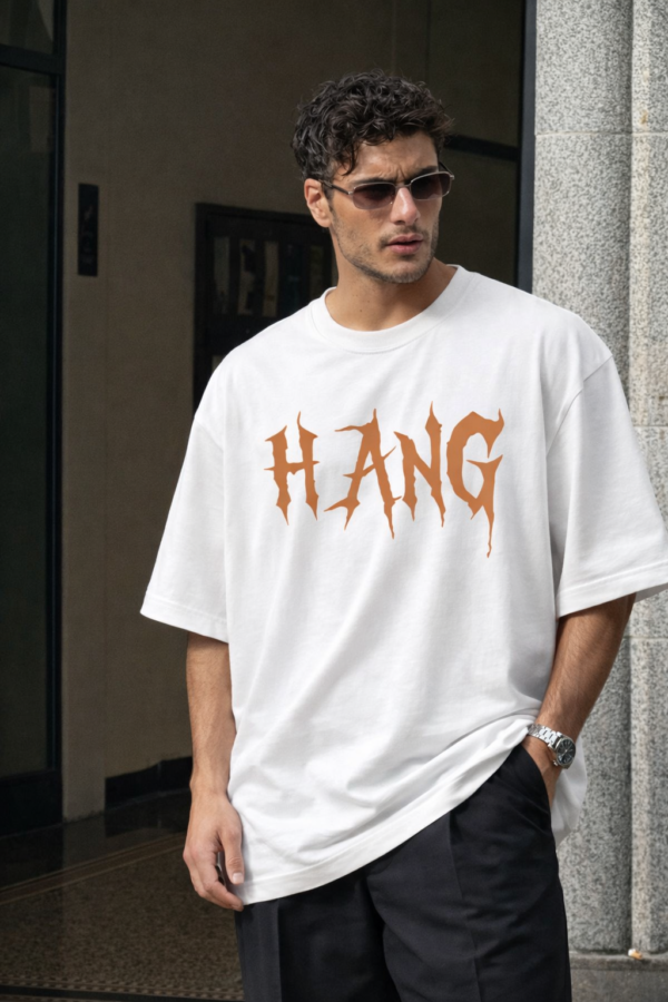 Men's HANGING ON Oversized T-Shirt | White | Loopknit 240 GSM Heavyweight Typography Streetwear Back Print Tee
