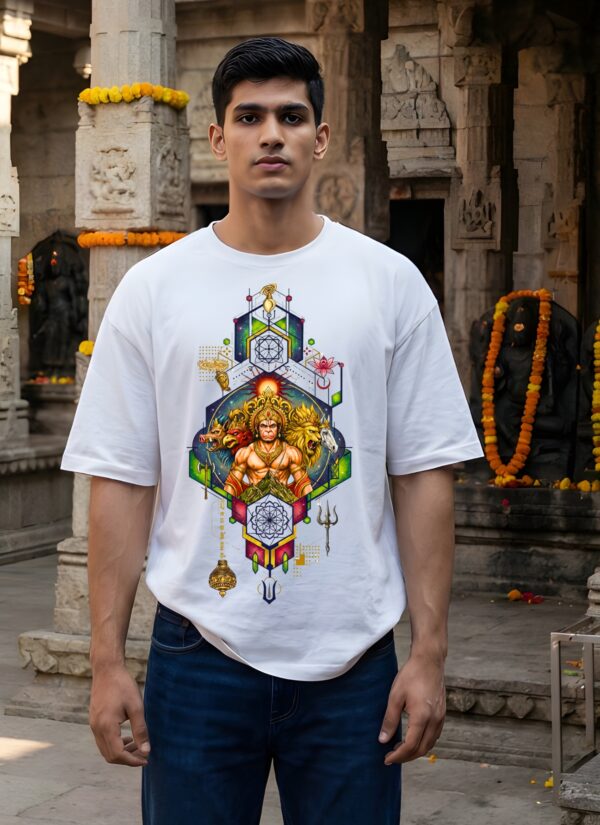 Hanuman 777 Oversized Men T-Shirt | Divine Power Graphic Print | White
