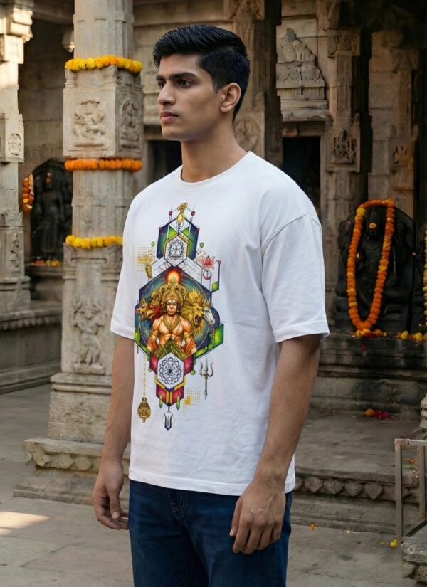Hanuman 777 Oversized Men T-Shirt | Divine Power Graphic Print | White