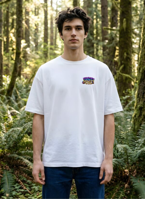 Just Money Oversized Men T-Shirt | Bear Cash Graphic Back Print | White