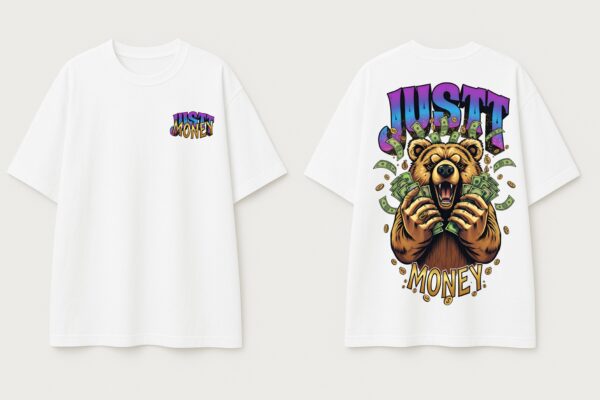 Just Money Oversized Men T-Shirt | Bear Cash Graphic Back Print | White
