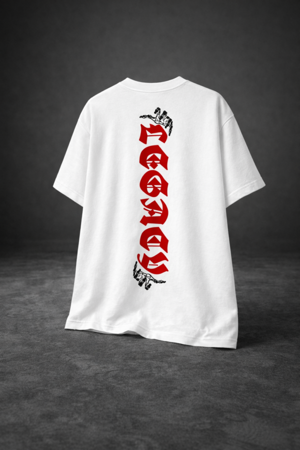 Men's Oversized White Graphic Printed T-Shirt | Gothic Text Back Print | Streetwear Casual Cotton Tee