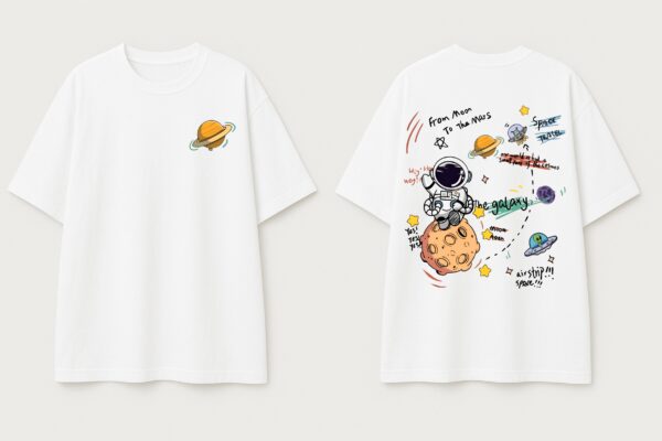 Space Explorer Oversized Mens T-Shirt | Astronaut Galaxy Back Print | White