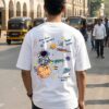 Space Explorer Oversized Mens T-Shirt | Astronaut Galaxy Back Print | White