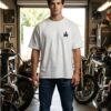 Motorcycle Freedom Oversized Mens T-Shirt | Biker Graphic Back Print | White