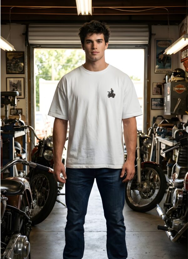 Motorcycle Freedom Oversized Mens T-Shirt | Biker Graphic Back Print | White