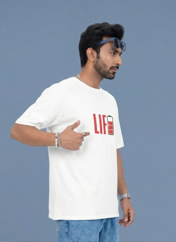 Oversized White “One Step” T-Shirt – 240 GSM Loopknit Cotton DTF Print Streetwear