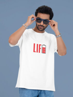 Oversized White “One Step” T-Shirt – 240 GSM Loopknit Cotton DTF Print Streetwear
