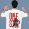Oversized White “One Step” T-Shirt – 240 GSM Loopknit Cotton DTF Print Streetwear