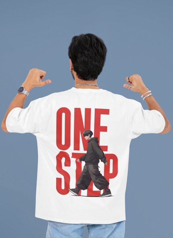 Oversized White “One Step” T-Shirt – 240 GSM Loopknit Cotton DTF Print Streetwear
