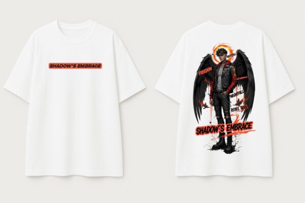 Shadows Embrace Men Oversized T-Shirt | Rebel Soul Graphic Back Print | White