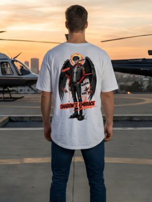 Shadows Embrace Men Oversized T-Shirt | Rebel Soul Graphic Back Print | White