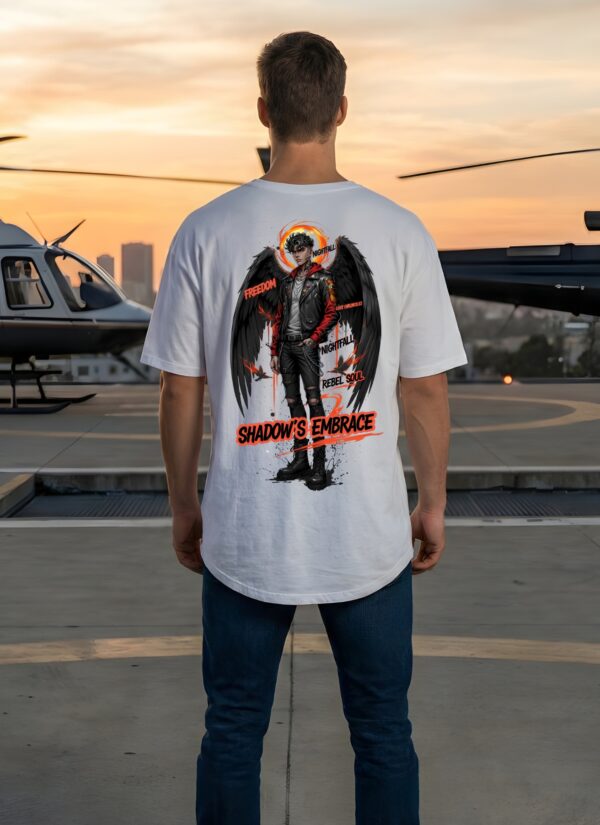 Shadows Embrace Men Oversized T-Shirt | Rebel Soul Graphic Back Print | White