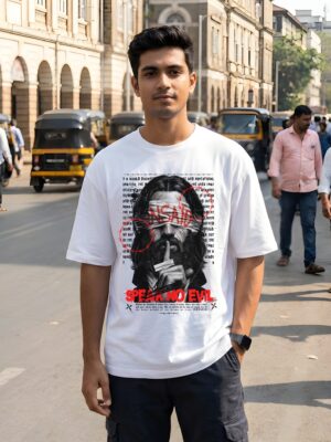 Speak No Evil Black Oversized T-Shirt for Men | Cotton 240 GSM | DTF Print Streetwear Tee