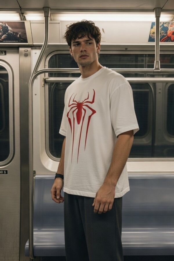 Men's Superhero Graphic Oversized T-Shirt Iconic Spider Back Print | Premium Loopknit 240 GSM Cotton | Bold Streetwear Fit