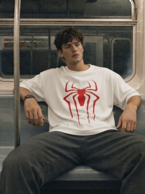 Men's Superhero Graphic Oversized T-Shirt Iconic Spider Back Print | Premium Loopknit 240 GSM Cotton | Bold Streetwear Fit