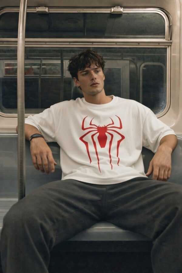Men's Superhero Graphic Oversized T-Shirt Iconic Spider Back Print | Premium Loopknit 240 GSM Cotton | Bold Streetwear Fit