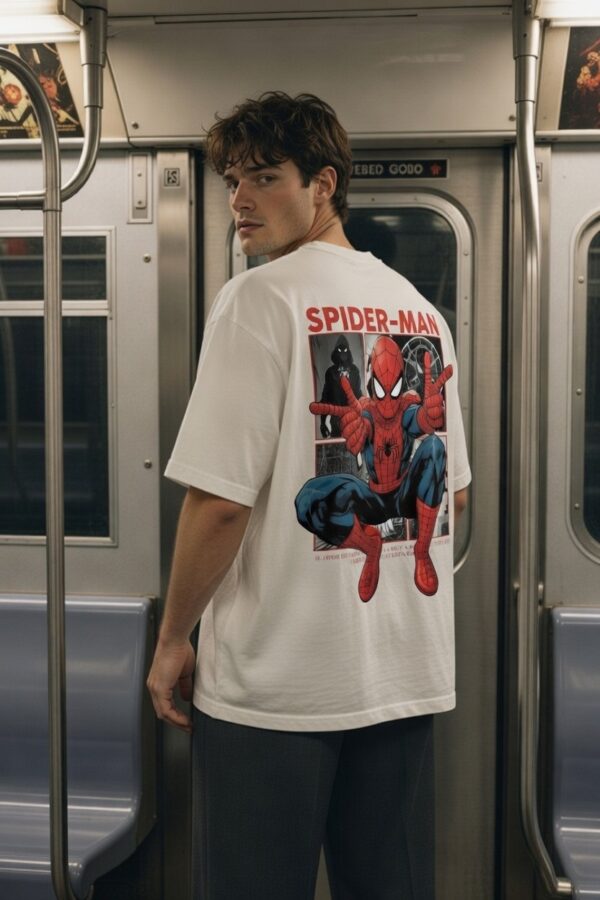Men's Superhero Graphic Oversized T-Shirt Iconic Spider Back Print | Premium Loopknit 240 GSM Cotton | Bold Streetwear Fit