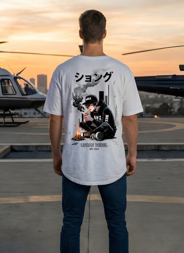 Urban Rebel Oversized T-Shirt for Men | Anime Graphic Back Print | Loopknit 240 GSM Premium Cotton | Streetwear Drop Shoulder Tee