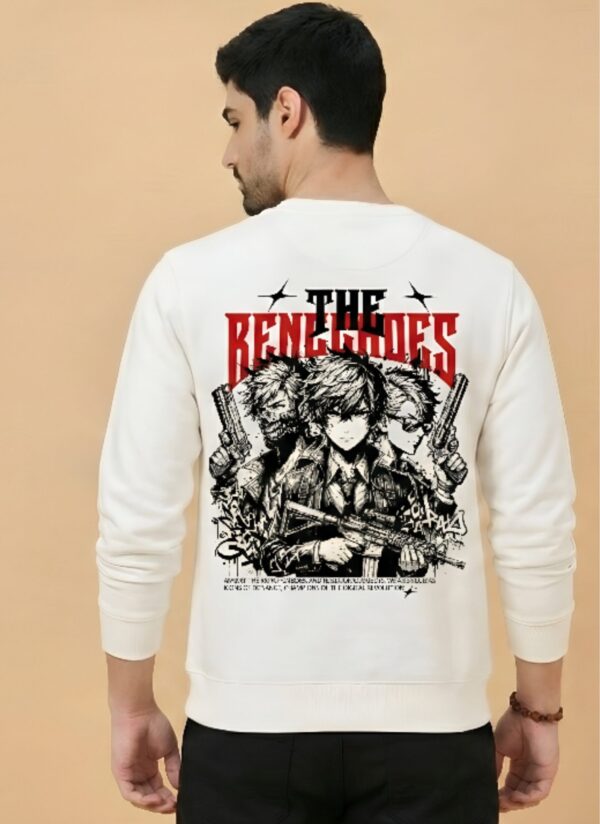 The Renechoes Graphic Sweatshirt for Men | White Anime Streetwear Back Print Sweatshirt | Fleece Cotton Winter Wear | Giftspeaks