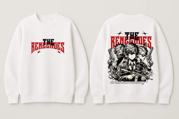 The Renechoes Graphic Sweatshirt for Men | White Anime Streetwear Back Print Sweatshirt | Fleece Cotton Winter Wear | Giftspeaks