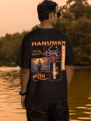WMGOB_Hanuman_1768043712435_7jjku08uidthw98.jpg Hanuman Divine Graphic Oversized T Shirt for Men | Black Spiritual Streetwear Back Print T Shirt | Loopknit Cotton 240 GSM | Giftspeaks