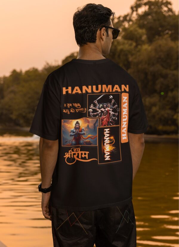 WMGOB_Hanuman_1768043712435_7jjku08uidthw98.jpg Hanuman Divine Graphic Oversized T Shirt for Men | Black Spiritual Streetwear Back Print T Shirt | Loopknit Cotton 240 GSM | Giftspeaks