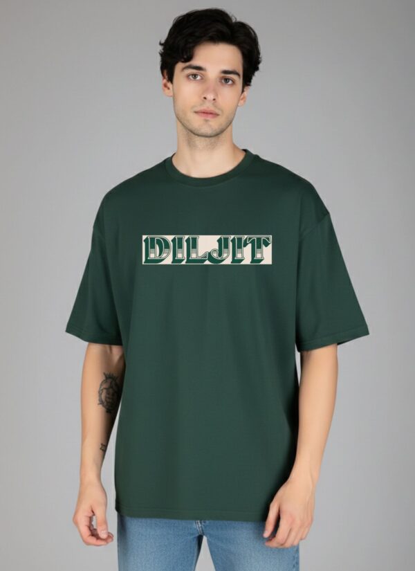 WMIOBG_Diljit_1771569048890_958akacrq7yand0.jpg Men Dark Green Oversized Graphic T-Shirt | Vintage Portrait Back Print | Premium Loopknit Cotton 240 GSM Streetwear Tee