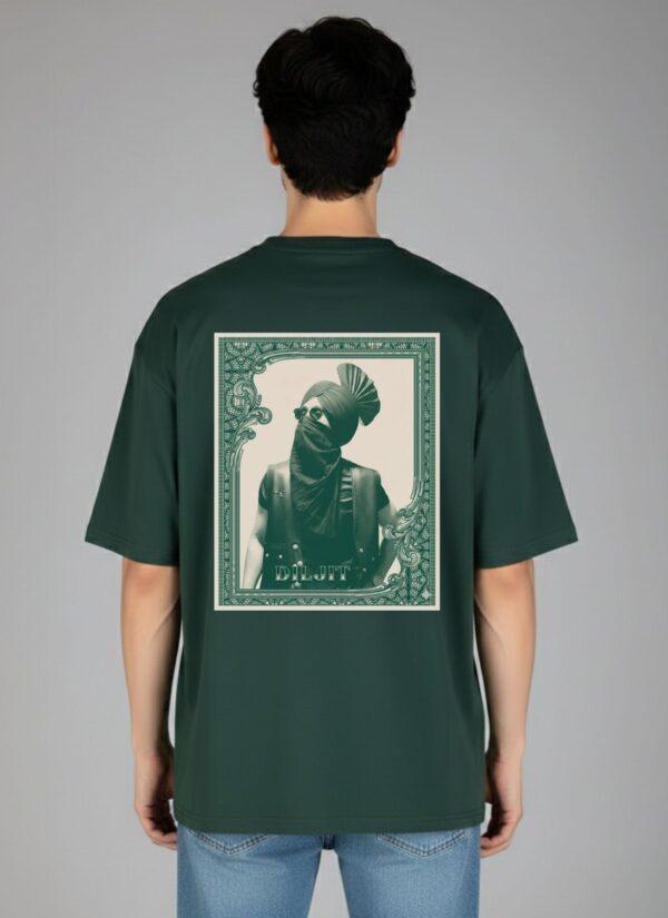 WMIOBG_Diljit_1771569708447_1sbk2dgxke1dhpt.jpg Men Dark Green Oversized Graphic T-Shirt | Vintage Portrait Back Print | Premium Loopknit Cotton 240 GSM Streetwear Tee