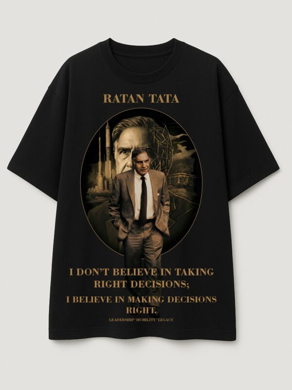 Ratan Tata Motivational Printed Oversized T-Shirt for Men | Premium Loopknit Cotton 240 GSM | Black Oversized T Shirt | Inspirational Quote Streetwear Casual Wear for Men | by Giftspeaks