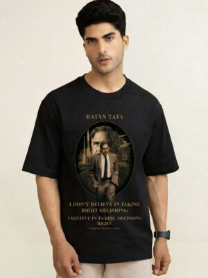 WMIOB_Ratan_Tata_1768043804678_upxb7hg9t1qkv20.jpg Ratan Tata Motivational Printed Oversized T-Shirt for Men | Premium Loopknit Cotton 240 GSM | Black Oversized T Shirt | Inspirational Quote Streetwear Casual Wear for Men | by Giftspeaks