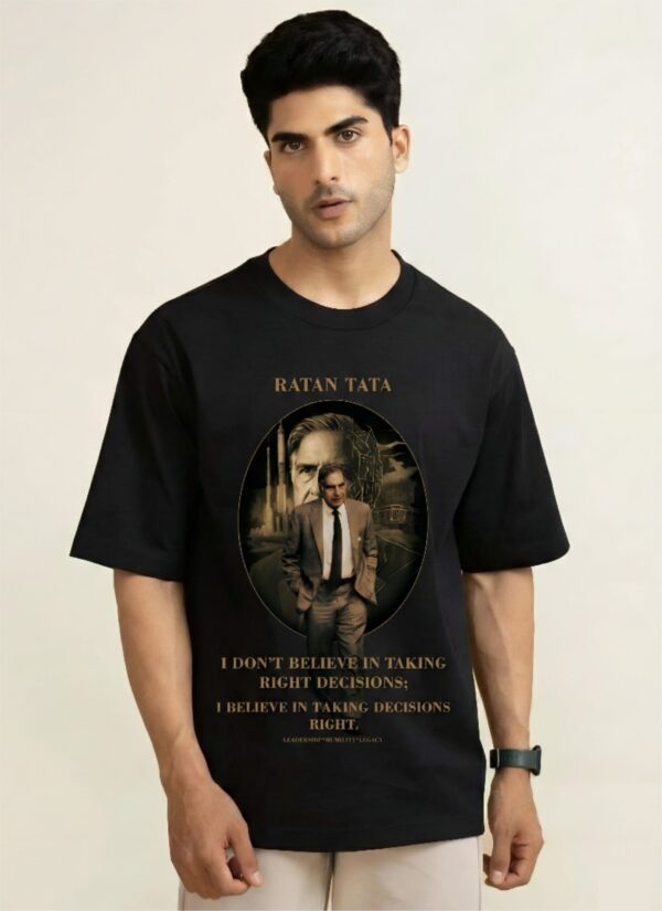 Ratan Tata Motivational Printed Oversized T-Shirt for Men | Premium Loopknit Cotton 240 GSM | Black Oversized T Shirt | Inspirational Quote Streetwear Casual Wear for Men | by Giftspeaks
