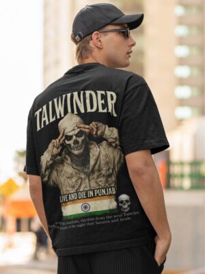 Talwinder Skull Graphic Oversized Black T-Shirt for Men | Back Print Streetwear Cotton Tee | Punjabi Hip Hop Style | Giftspeaks