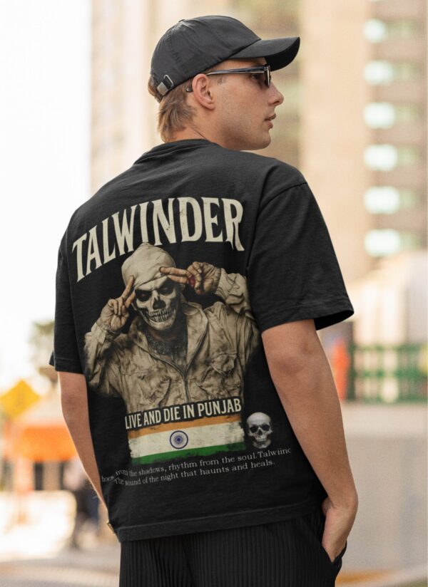 Talwinder Skull Graphic Oversized Black T-Shirt for Men | Back Print Streetwear Cotton Tee | Punjabi Hip Hop Style | Giftspeaks