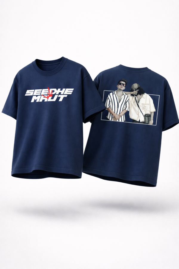 Men's Navy Blue Oversized Graphic T-Shirt | Hip-Hop Street Style Back Print | Premium Cotton Casual Wear