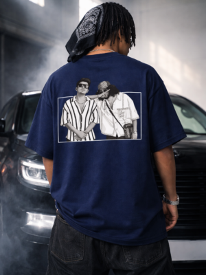 WMION_Sheede_Maut_1772785733991_9si5k4774b4boh5.png Men's Navy Blue Oversized Graphic T-Shirt | Hip-Hop Street Style Back Print | Premium Cotton Casual Wear