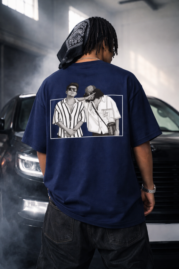 Men's Navy Blue Oversized Graphic T-Shirt | Hip-Hop Street Style Back Print | Premium Cotton Casual Wear