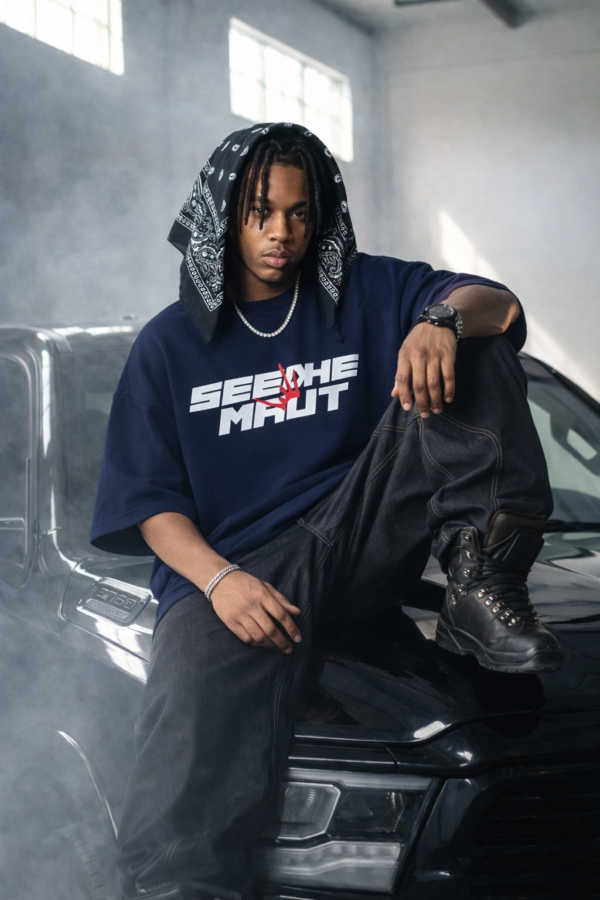 Men's Navy Blue Oversized Graphic T-Shirt | Hip-Hop Street Style Back Print | Premium Cotton Casual Wear