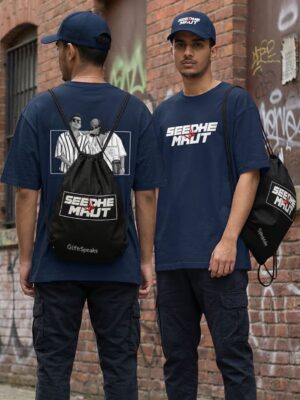 Navy Oversized Graphic T-Shirt with Back Print & Matching Adjustable Cap Combo Set Streetwear Casual Outfit