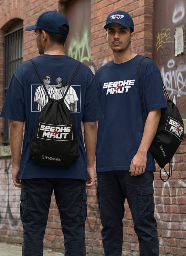 WMION_Sheede_Maut_Set_1773990712405_loon556vex7xn7d.jpg Navy Oversized Graphic T-Shirt with Back Print & Matching Adjustable Cap Combo Set Streetwear Casual Outfit